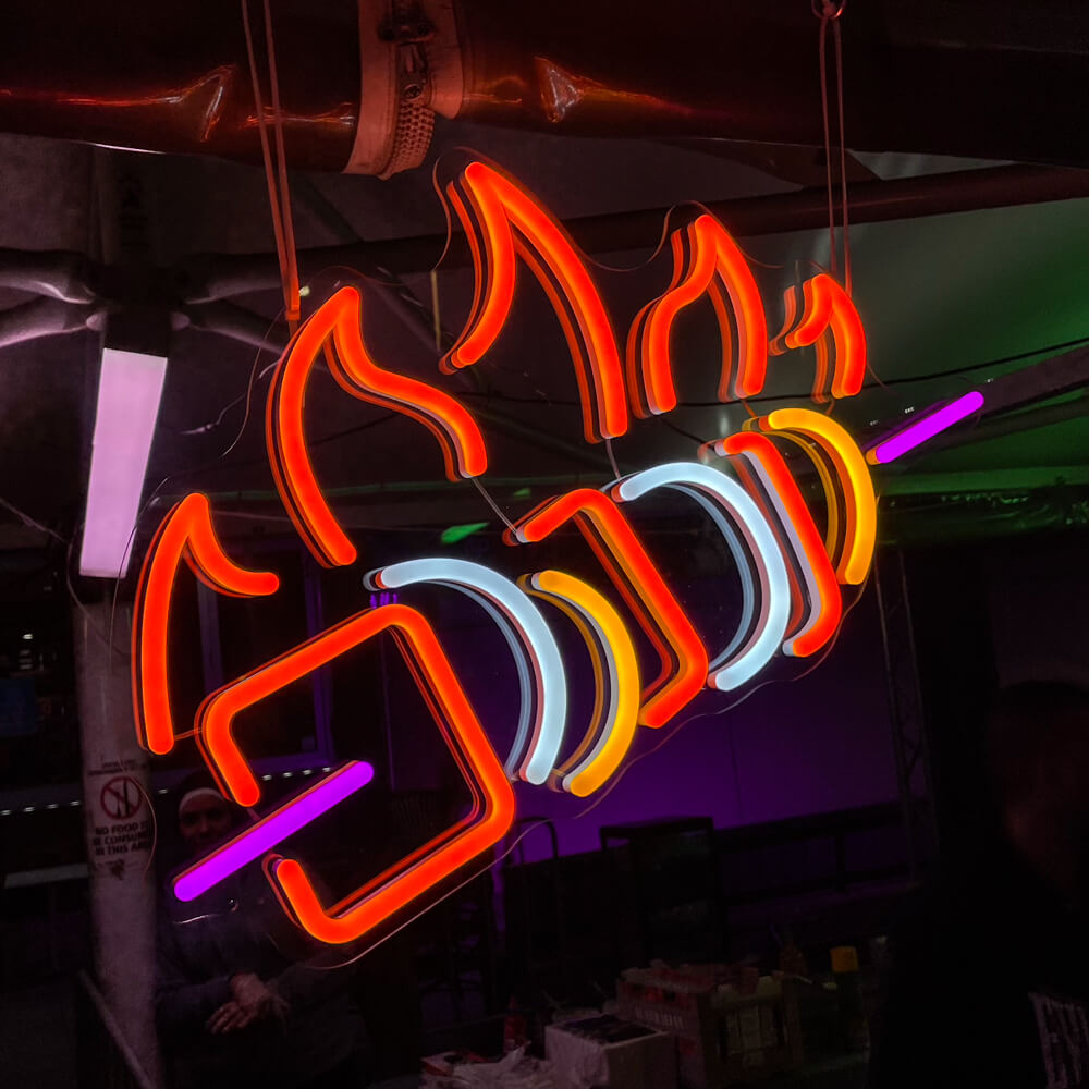 multi coloured chicken skewer neon sign