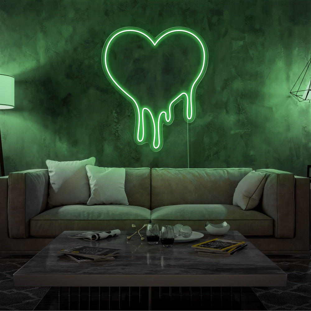 Bright & Melting popular Green Heart Real Glass Neon Light Sign Decoration