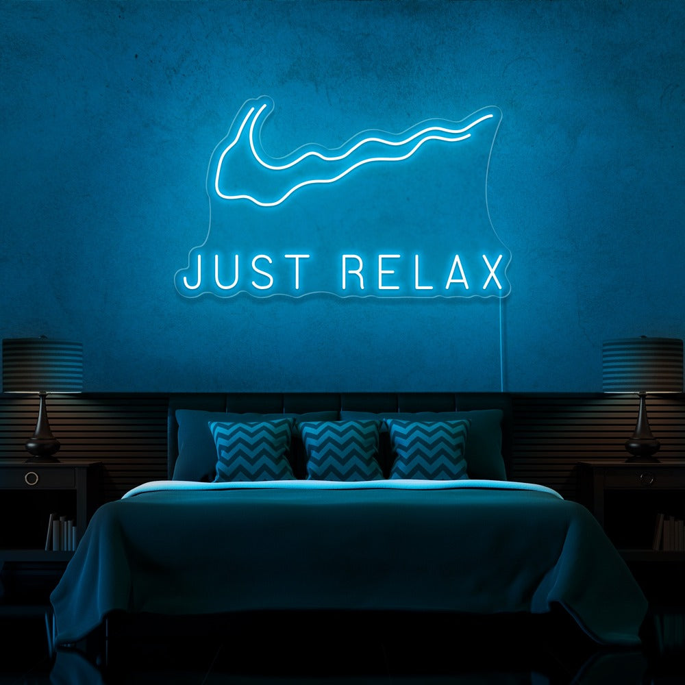 Bright Blue “Just Relax” fashion Nike Swoosh LED Light Sign Wall Decoration