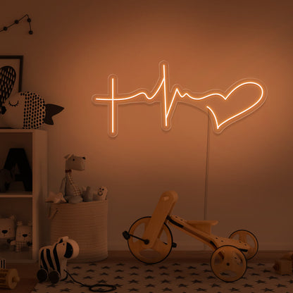 orange faith hope love neon sign hanging on kids bedroom wall