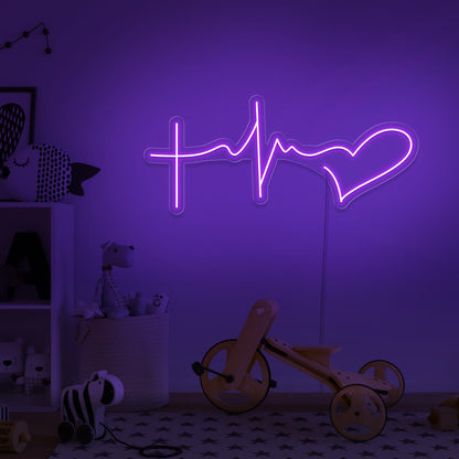 purple faith hope love neon sign hanging on kids bedroom wall