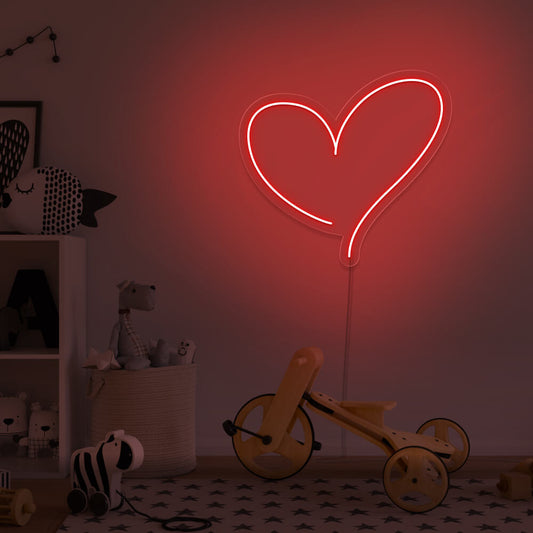 red love heart neon sign hanging on kids bedroom wall