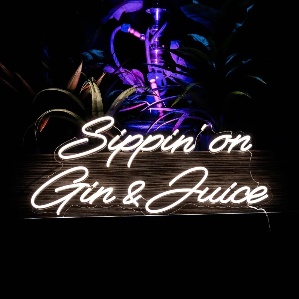 sippin on gin and juice neon sign