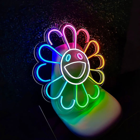 multicoloured takashi murakami flower neon sign