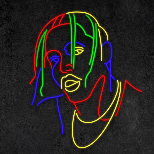 multicoloured travis scott portrait neon sign